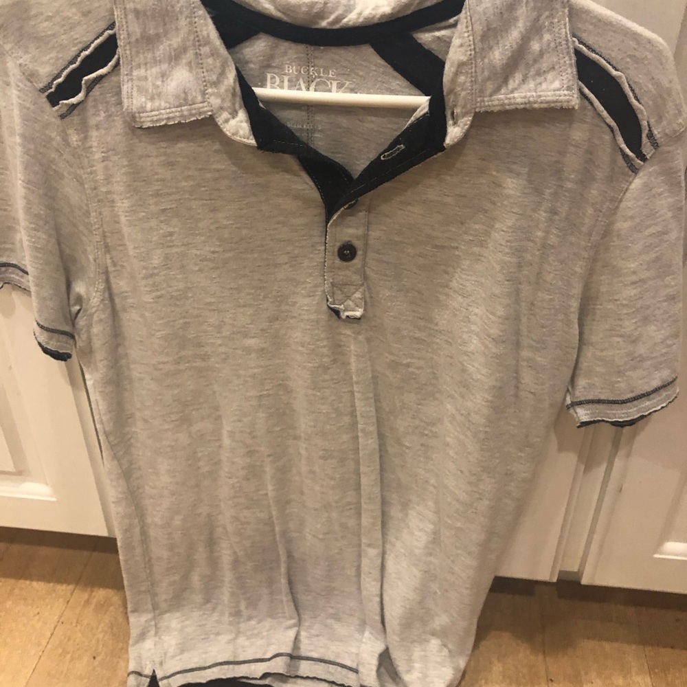 Men’s S, Buckle Black Polo, EUC, HeatherGray/Black